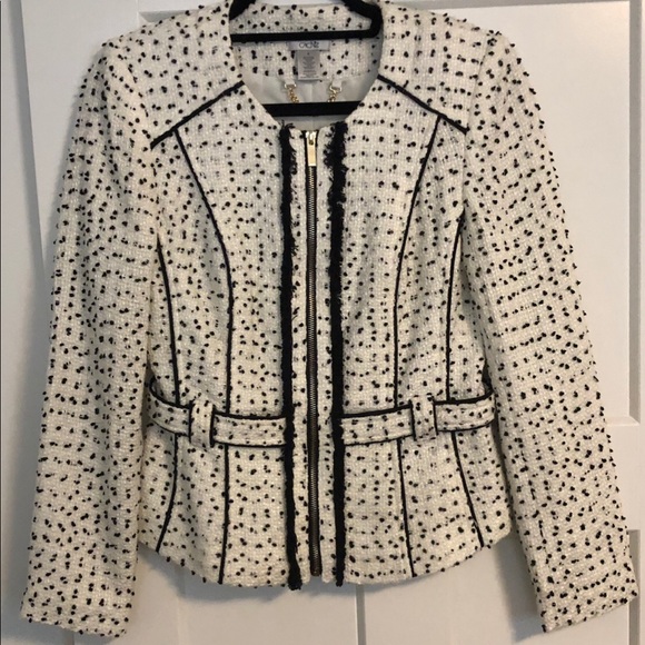 CACHE WHITE & BLACK TWEED BLAZER SIZE 6 - Picture 1 of 3